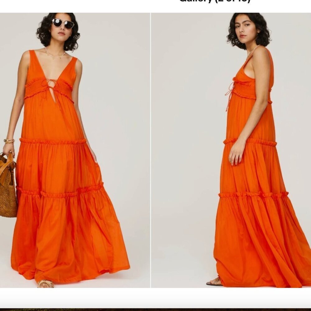 Nicholas Myla Maxi Dress‎ Sleeveless Tiered Boho Orange Size 6 *FLAW*